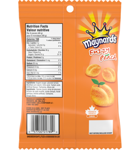 MAYNARDS FUZZY PEACH | SWEET AND TANGY CANADIAN CANDY FAVORITE | 3 PACK